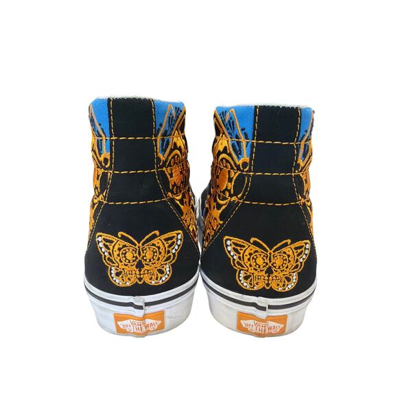 Vans Sk8-Hi Dia de los Muertos shoes Size 9.5 blue embroidered butterfly skulls main image 4